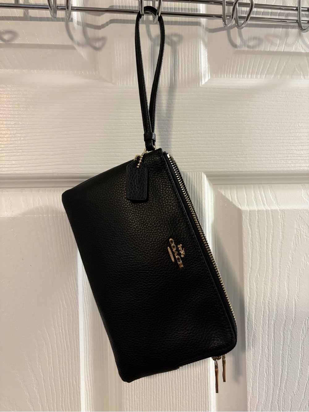 Coach Black Pebbled Leather Wristlet with Gold Hardware